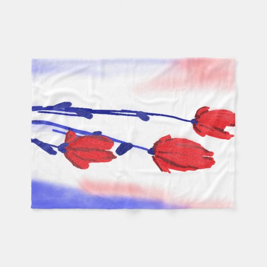 Couverture Polaire Tulipes rouges avec bleu (Devant (Horizontal))