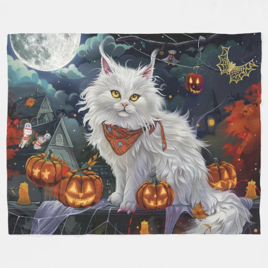Couverture Polaire Turc Angora Chat Halloween Éffrayant (Devant (Horizontal))