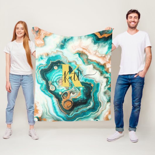 Couverture Polaire Turquoise Aqua Agate Golden Custom Monogramme mode (En situation)