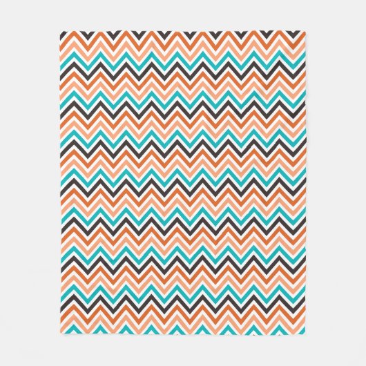Couverture Polaire Turquoise avec motif chevron aux tons orange (Devant)