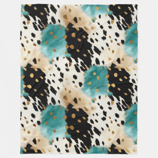 Couverture Polaire Turquoise Black Cream Gold Western Cowhide (Devant)