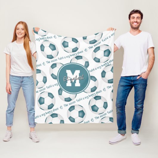 Couverture Polaire turquoise blanc Le terrain de football est mon end (En situation)