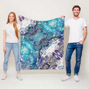 Couverture Polaire Turquoise Bleu Noir Blanc Cellules de peinture abs
