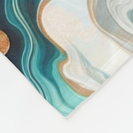 Couverture Polaire Turquoise Bleu Or Blanc Marbre moderne Agate (Coin)