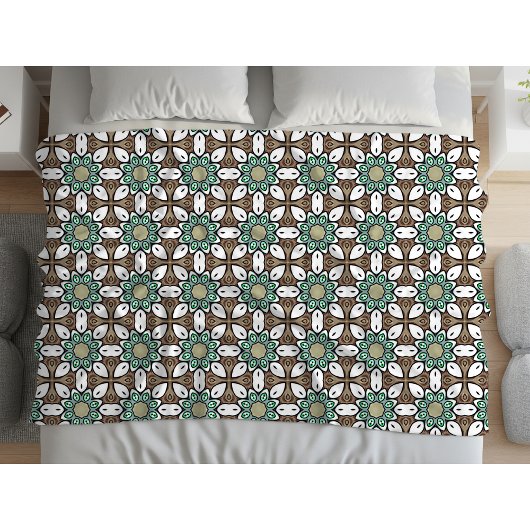 Couverture Polaire Turquoise, brown and white geometric mandala 