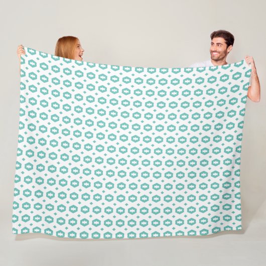 Couverture Polaire Turquoise clair et blanc : Geometriana (En situation)