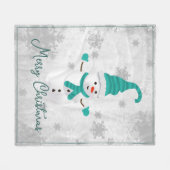 Couverture Polaire Turquoise Cute Snowman Holiday Fleece Blanche (Devant (Horizontal))