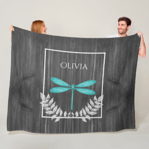 Couverture Polaire Turquoise Dragonfly Rustic Personnalisée Blanche p