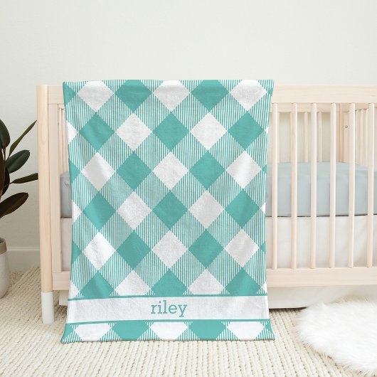 Couverture Polaire Turquoise et blanc En vichy Plaid Personnalisé