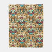 Couverture Polaire Turquoise et Or Damassé Orné (Devant)