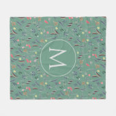 Couverture Polaire Turquoise Floral personnalisé MONOGRAM (Devant (Horizontal))