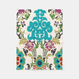 Couverture Polaire Turquoise florale de prune de motifs de damassé