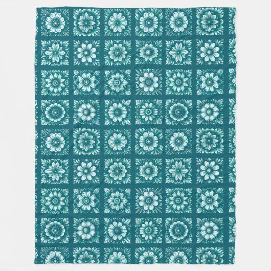 Couverture Polaire Turquoise Flowers Patterned  (Devant)