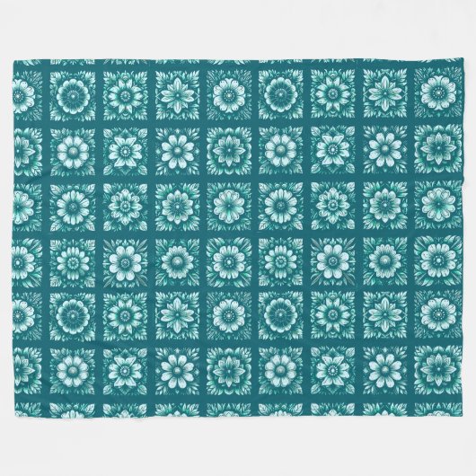 Couverture Polaire Turquoise Flowers Patterned  (Devant (Horizontal))