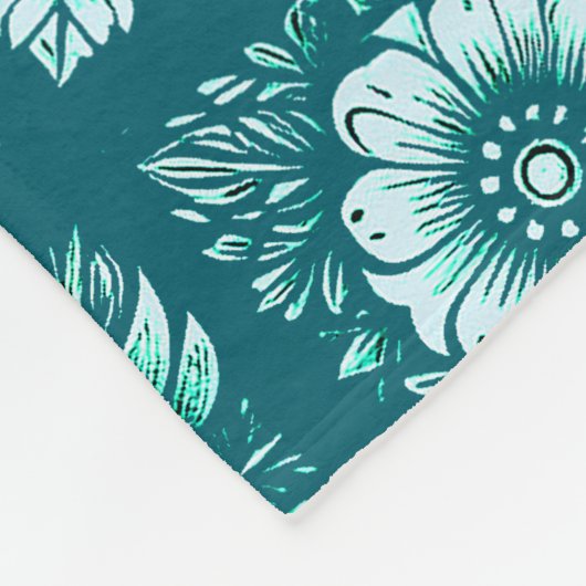 Couverture Polaire Turquoise Flowers Patterned  (Coin)