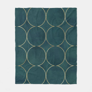 Couverture Polaire Turquoise foncé, Cercles d'or Aquarelle.