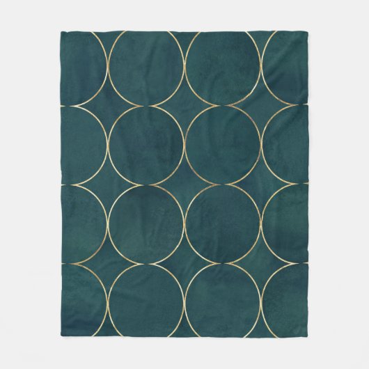 Couverture Polaire Turquoise foncé, Cercles d'or Aquarelle. (Devant)