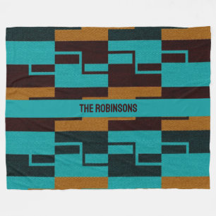 Couverture Polaire Turquoise géométrique Noir et Brown