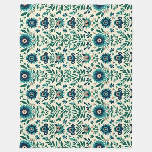 Couverture Polaire Turquoise Green Swedish Folk Art Motif (Devant)