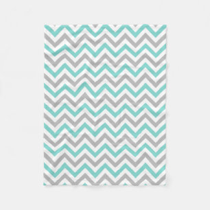 Couverture Polaire Turquoise, Gris, Grand motif chevron zigzag blanc