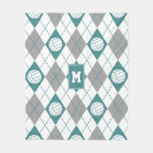 Couverture Polaire turquoise gris Jacquard motif volleyballs monogram (Devant)