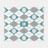 Couverture Polaire turquoise gris Jacquard motif volleyballs monogram (Devant (Horizontal))