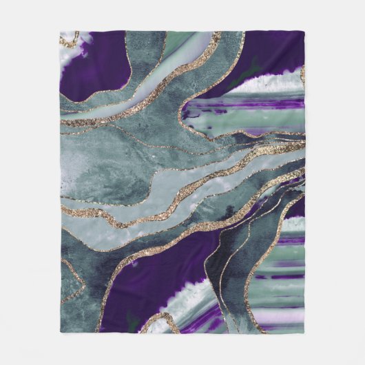 Couverture Polaire Turquoise marbre violet Agate or Parties scintilla (Devant)