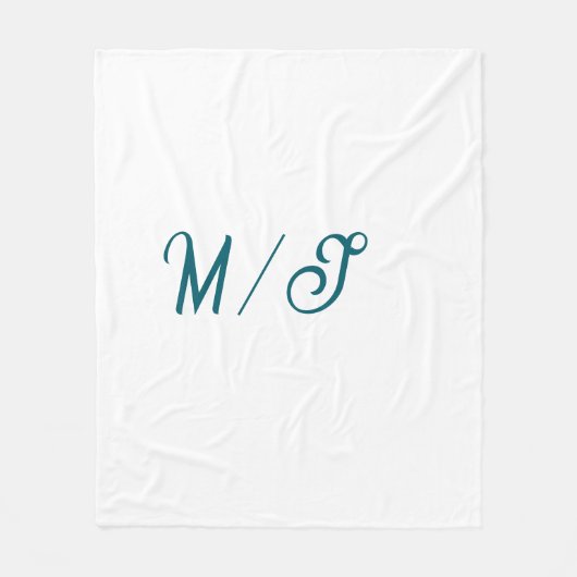 Couverture Polaire Turquoise monogramme nom de couple de mariage simp (Devant)