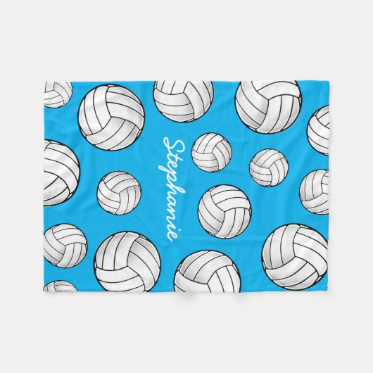 Couverture Polaire Turquoise nommée faite sur commande de volleyball (Devant (Horizontal))