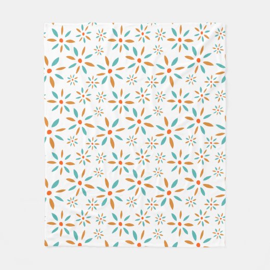 Couverture Polaire Turquoise Orange Abstrait Fleurs Motif Mid Mod (Devant)