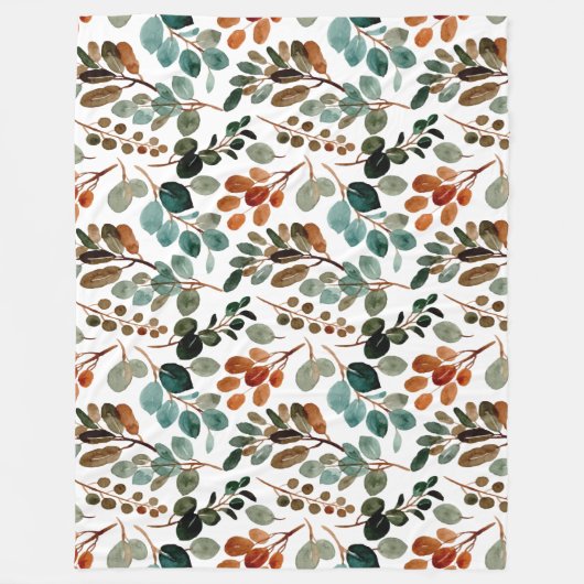 Couverture Polaire Turquoise Rust Sage Vert Feuilles Brown Automne (Devant)