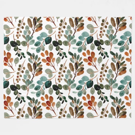 Couverture Polaire Turquoise Rust Sage Vert Feuilles Brown Automne (Devant (Horizontal))