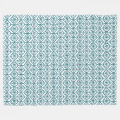 Couverture Polaire Turquoise sur Motif ethnique blanc, Fleurs, Chevro (Devant (Horizontal))