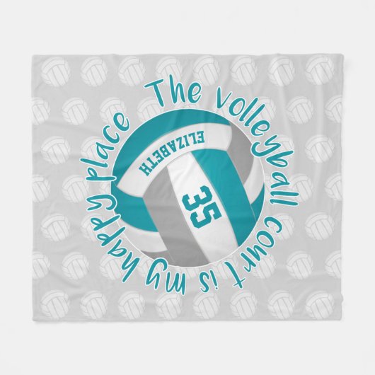 Couverture Polaire turquoise terrain de volley-ball gris mon endroit (Devant (Horizontal))