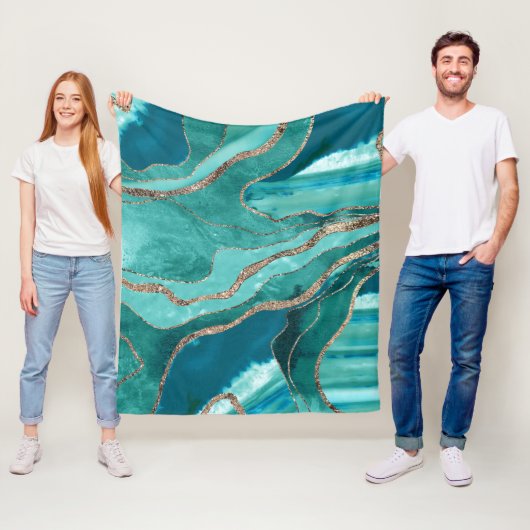 Couverture Polaire Turquoise Turquoise marbre Agate or Parties scinti (En situation)