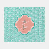 Couverture Polaire Turquoise Vert Art Déco Poissons Écailles Rose Mon (Devant (Horizontal))