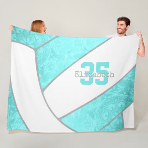 Couverture Polaire turquoise vive fille volleyball blanc nom personna