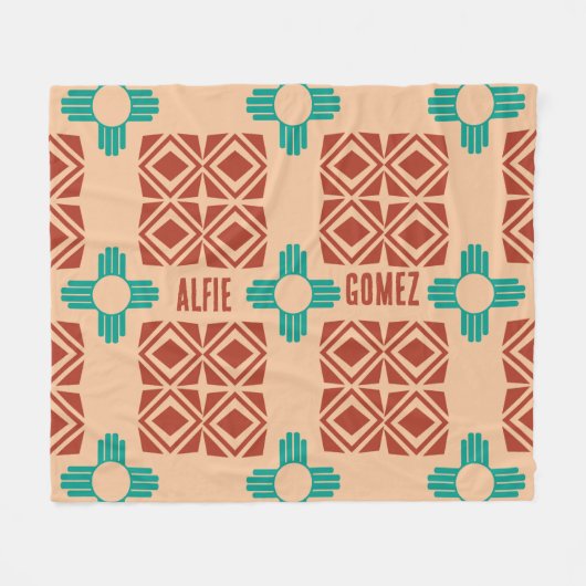 Couverture Polaire Turquoise Zia Tribal Brown Tan (Devant (Horizontal))