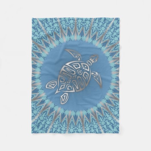 Couverture Polaire Turtle bleu argenté Mandala Animal (Devant)