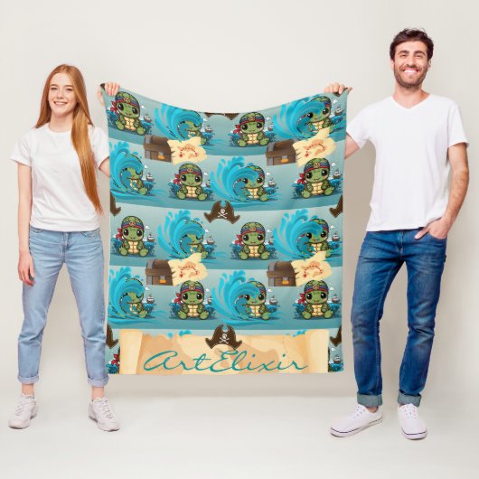 Couverture Polaire Turtle Kawaii Pirate (En situation)