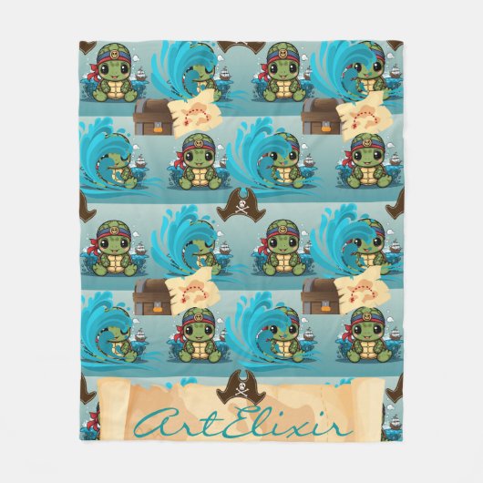 Couverture Polaire Turtle Kawaii Pirate (Devant)
