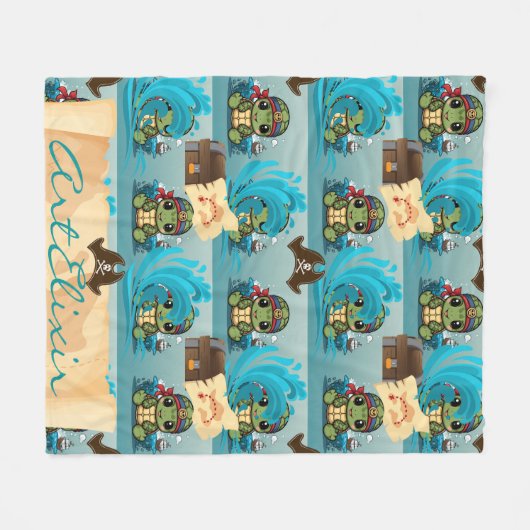 Couverture Polaire Turtle Kawaii Pirate (Devant (Horizontal))