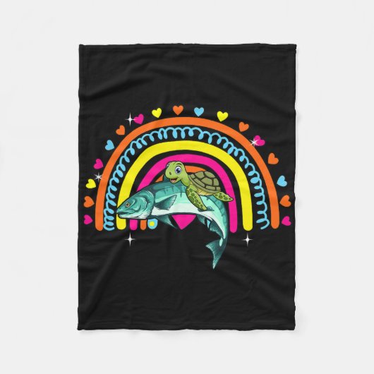 Couverture Polaire Turtle Riding Salmon Fish Funny Animal Lover Rainb (Devant)