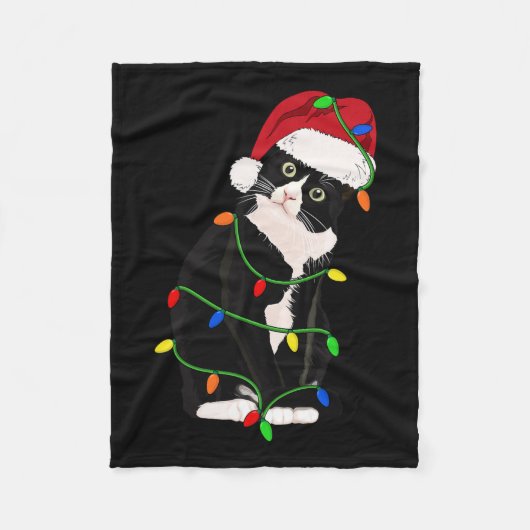 Couverture Polaire Tuxedo Cat Meow Père Noël Tuxie Feux d'arbre de No (Devant)