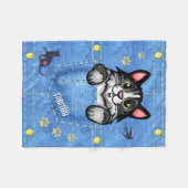Couverture Polaire Tuxedo Chat à Faux Denim Poche avec nom personnali (Devant (Horizontal))
