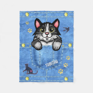Couverture Polaire Tuxedo Chat à Faux Denim Poche avec nom personnali