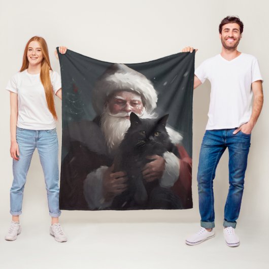 Couverture Polaire Tuxedo Chat avec Noël Festif du Père Noël (En situation)