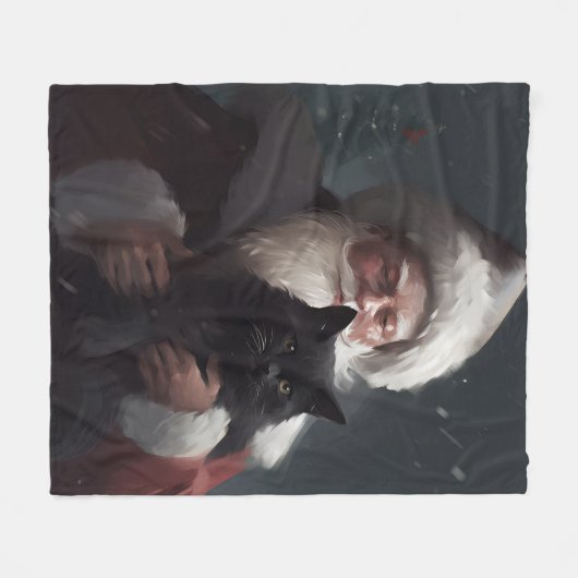 Couverture Polaire Tuxedo Chat avec Noël Festif du Père Noël (Devant (Horizontal))