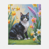 Couverture Polaire Tuxedo Chat Fleurs de Printemps Peinture (Devant)