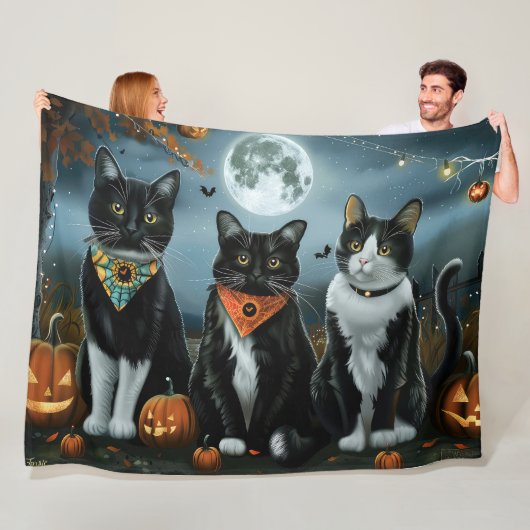 Couverture Polaire Tuxedo Chat Halloween Éffrayant (En situation)